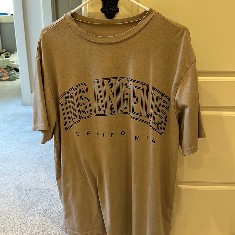 shein oversized la shirt, tan colored